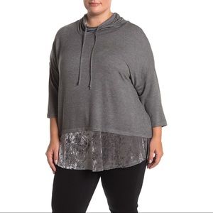 Bobeau Gray Cowl Neck Crushed Velvet Hem Sweater Size Large